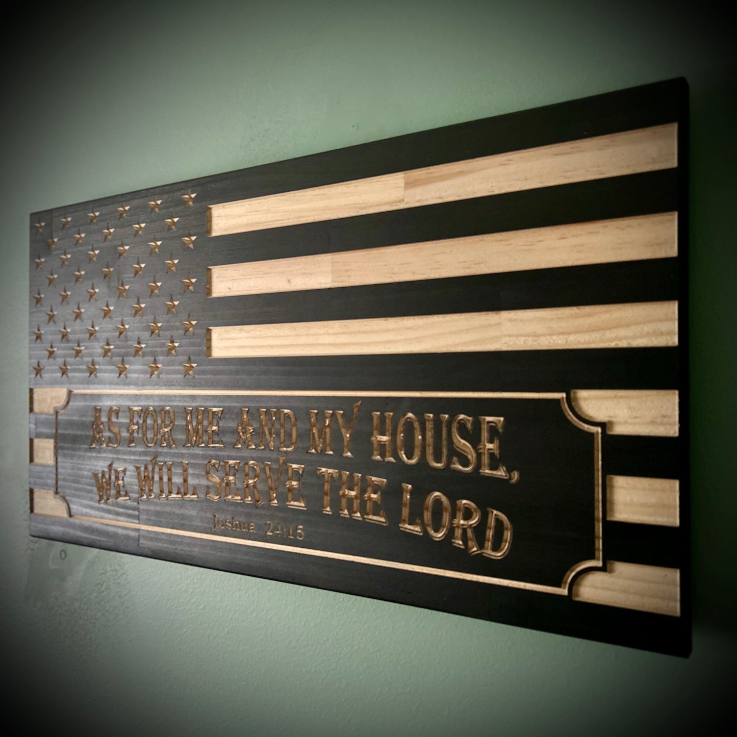 Wood American Flag | CNC Carved | We Will Serve the Lord