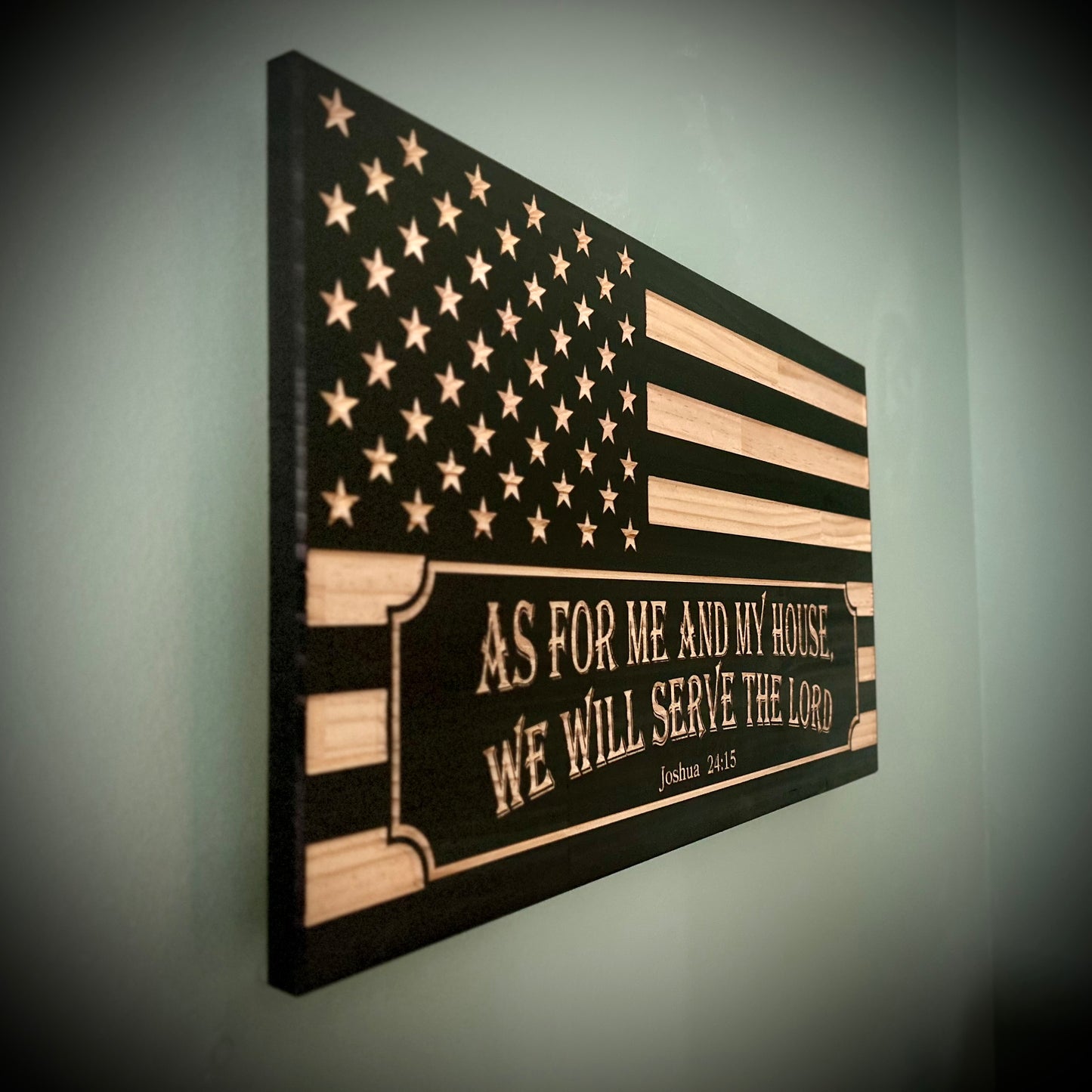 Wood American Flag | CNC Carved | We Will Serve the Lord