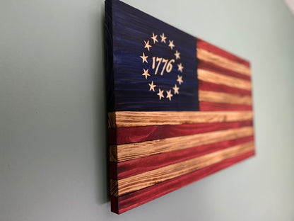 Wood American Flag | Handmade | Betsy Ross 1776 Union | Red White & Blue