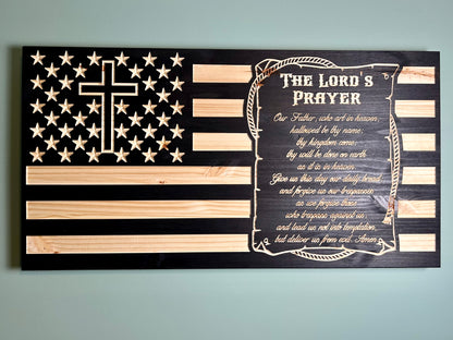 Wood American Flag | CNC Carved | The Lord's Prayer