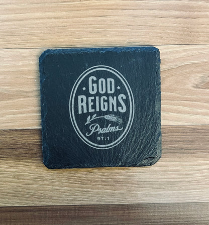 Laser Engraved Slate Coaster with Vintage Christian Designs