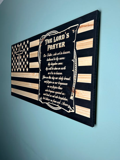 Wood American Flag | CNC Carved | The Lord's Prayer