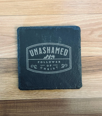 Laser Engraved Slate Coaster with Vintage Christian Designs