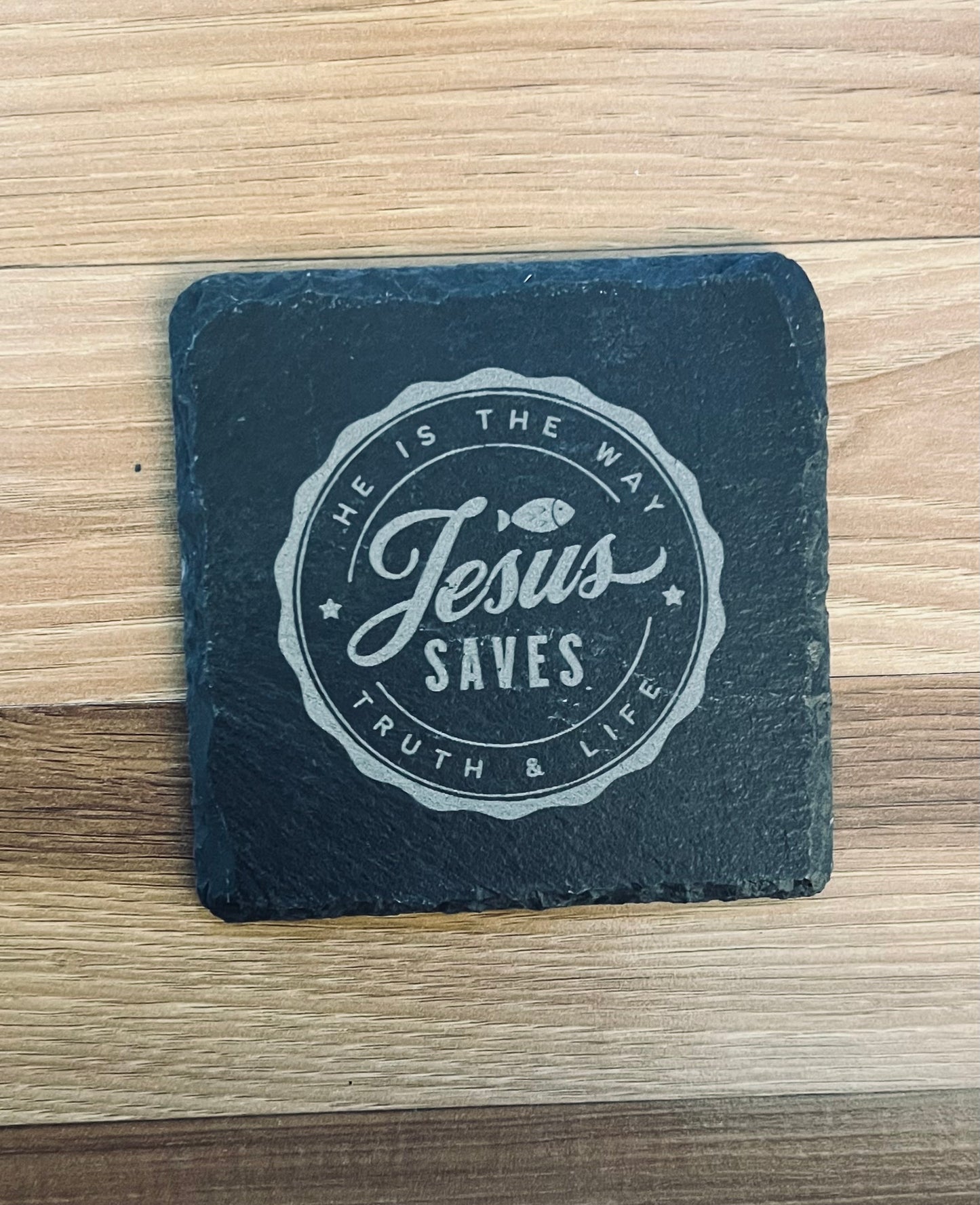 Laser Engraved Slate Coaster with Vintage Christian Designs