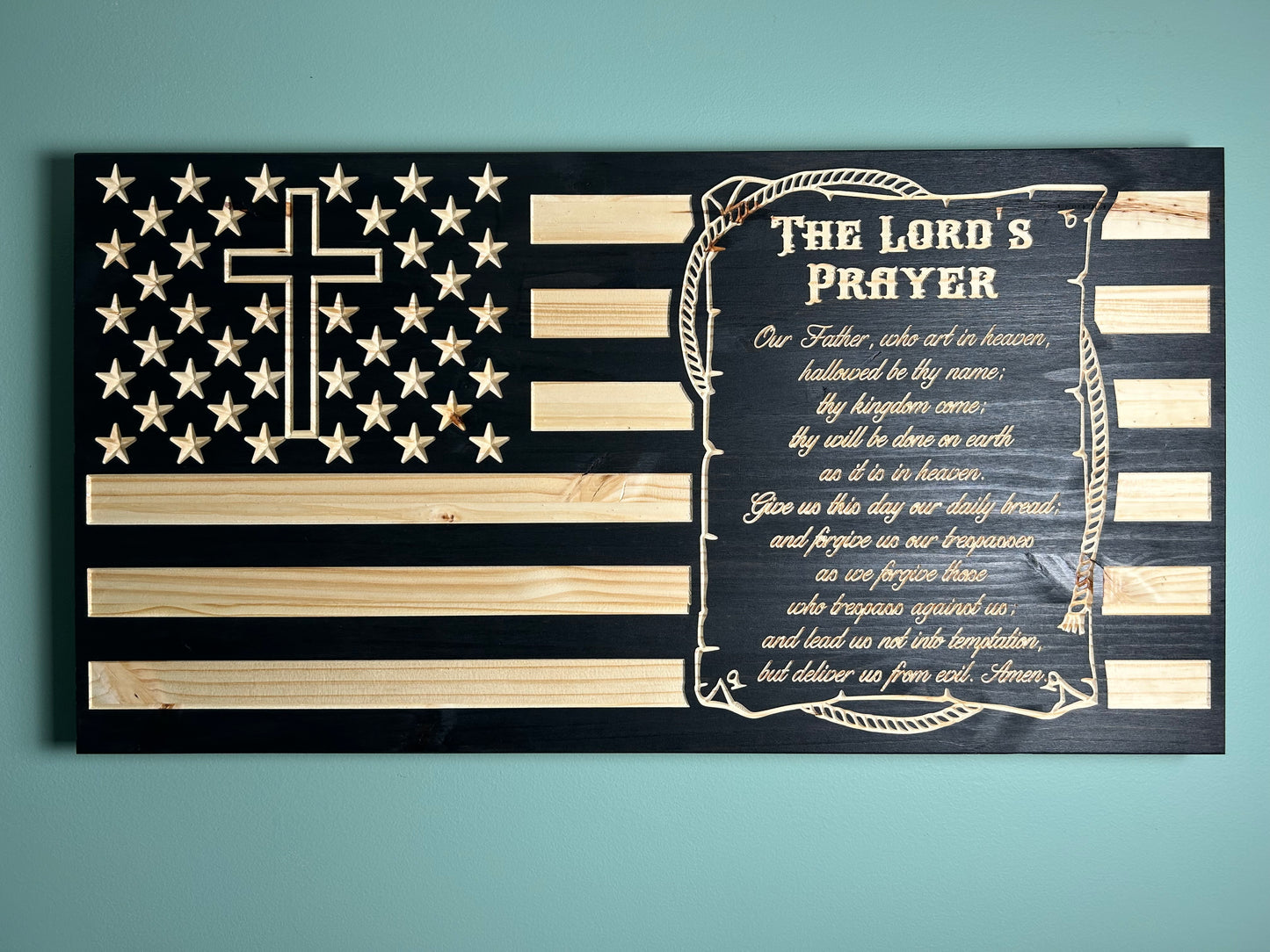 Wood American Flag | CNC Carved | The Lord's Prayer