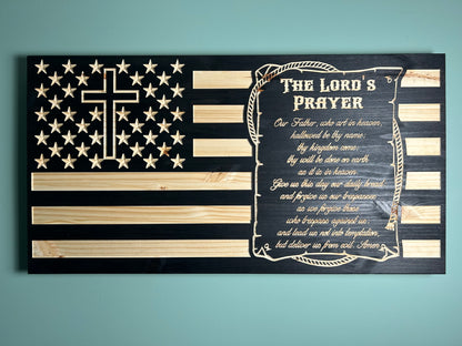 Wood American Flag | CNC Carved | The Lord's Prayer