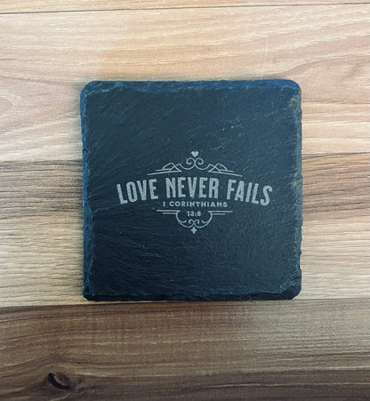 Laser Engraved Slate Coaster with Vintage Christian Designs