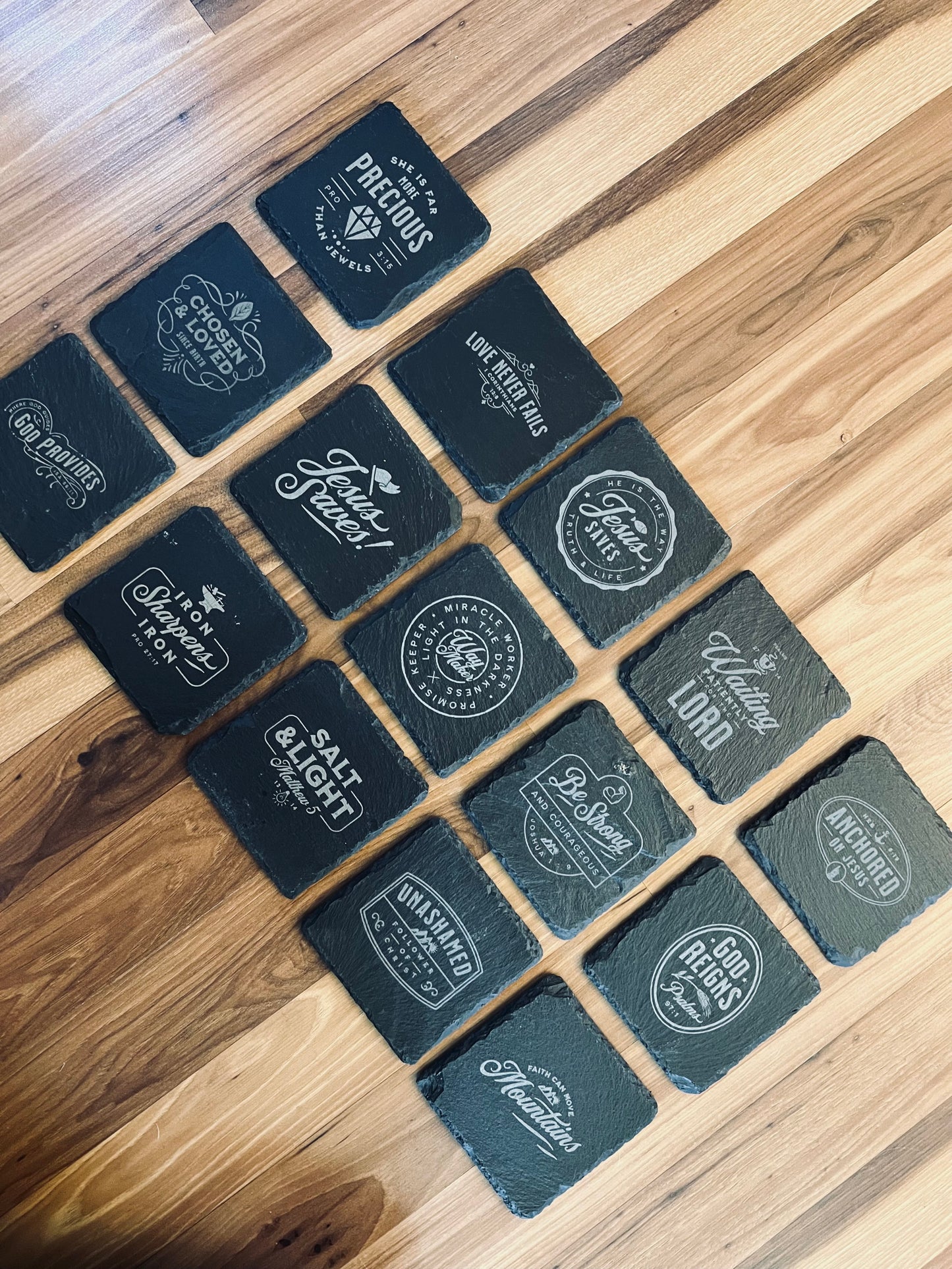 Laser Engraved Slate Coaster with Vintage Christian Designs