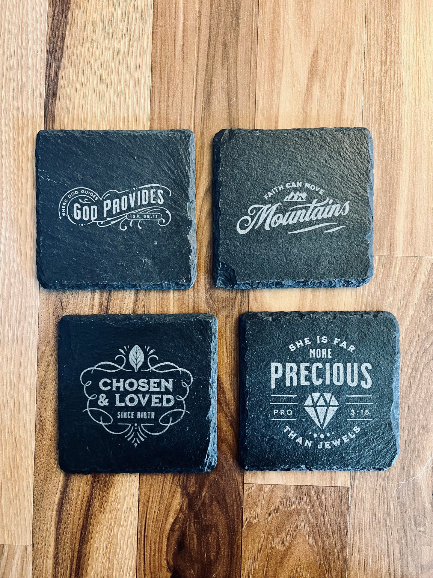 Laser Engraved Slate Coaster with Vintage Christian Designs