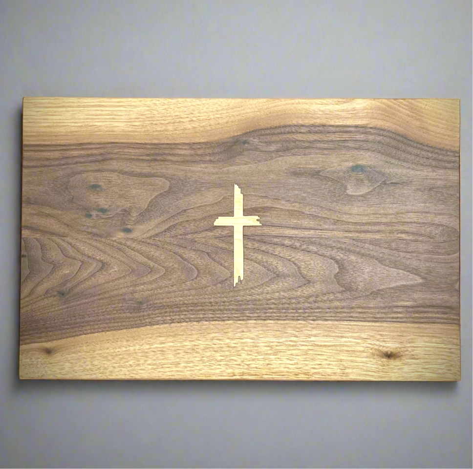 Walnut Face Grain Cutting Board with Maple Cross Inlay