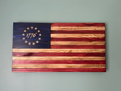 Wood American Flag | Handmade | Betsy Ross 1776 Union | Red White & Blue