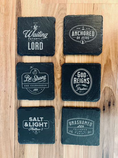 Laser Engraved Slate Coaster with Vintage Christian Designs