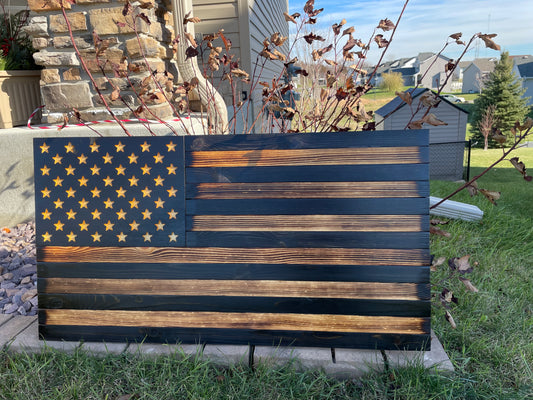 Wood American Flag | Handmade | 50-star Union | Black & White