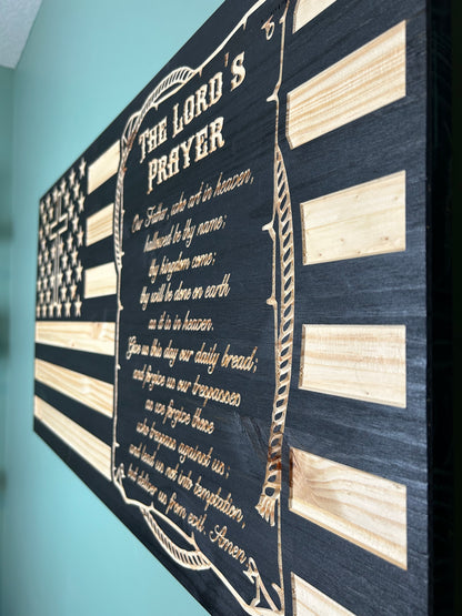 Wood American Flag | CNC Carved | The Lord's Prayer