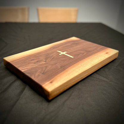 Walnut Face Grain Cutting Board with Maple Cross Inlay