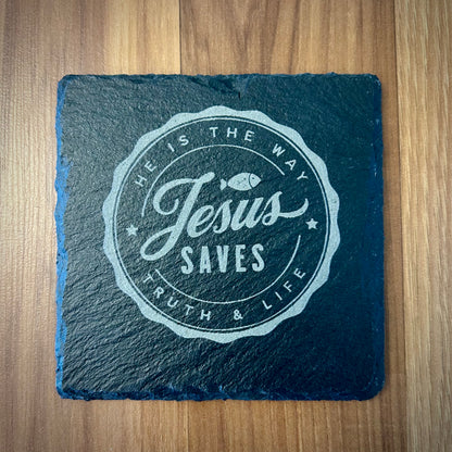 Laser Engraved Slate Coaster with Vintage Christian Designs