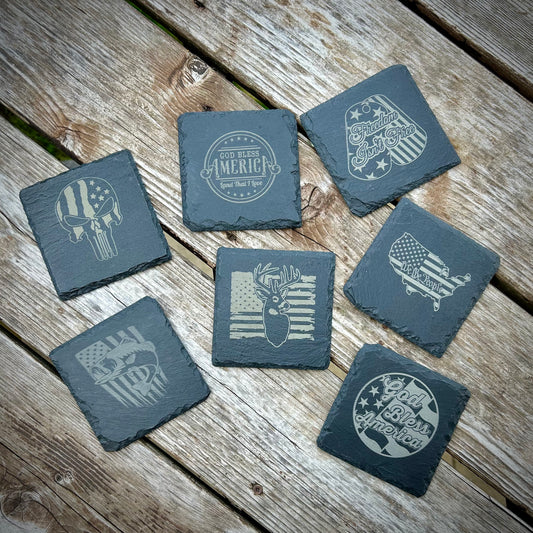 Laser Engraved Slate Coaster with Patriotic Designs