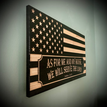 Wood American Flag | CNC Carved | We Will Serve the Lord