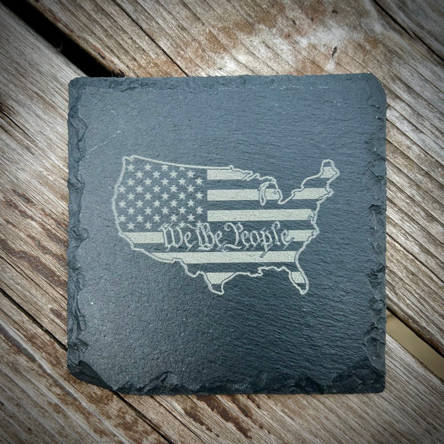 Laser Engraved Slate Coaster with Patriotic Designs