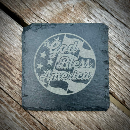 Laser Engraved Slate Coaster with Patriotic Designs