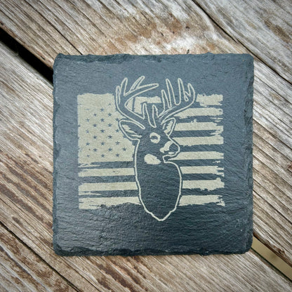 Laser Engraved Slate Coaster with Patriotic Designs