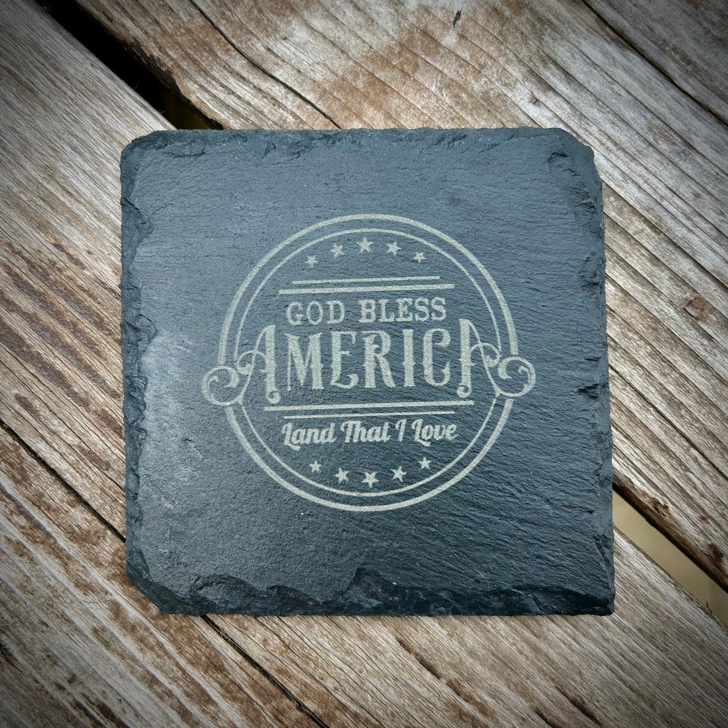 Laser Engraved Slate Coaster with Patriotic Designs