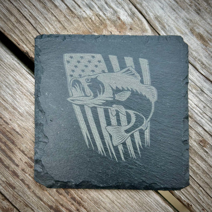 Laser Engraved Slate Coaster with Patriotic Designs