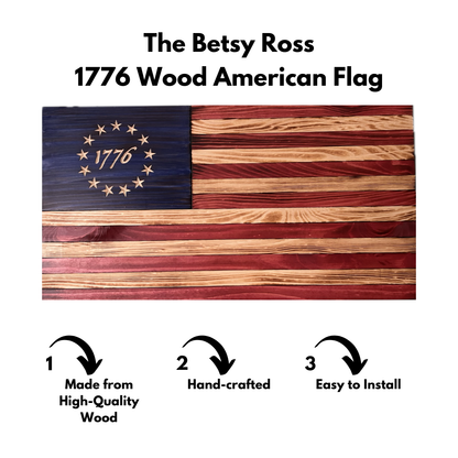 Wood American Flag | Handmade | Betsy Ross 1776 Union | Red White & Blue